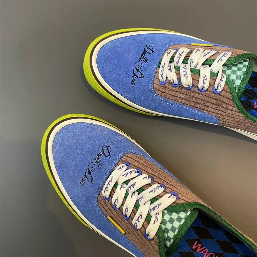 American Retro Low-Top Suede Blue-Grey Color Block Skate Shoes, Unisex Anti-Slip Wear-Resistant Casual Sneakers