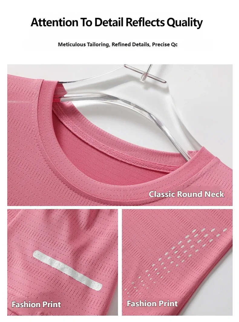 CHRLCK US/EU Size Women Mesh Short Sleeves Street Jogging Fitness Solid Color Breathable T-shirt Women Reflective Strip T-shirt