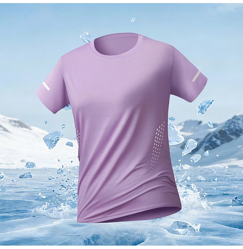 CHRLCK US/EU Size Women Mesh Short Sleeves Street Jogging Fitness Solid Color Breathable T-shirt Women Reflective Strip T-shirt