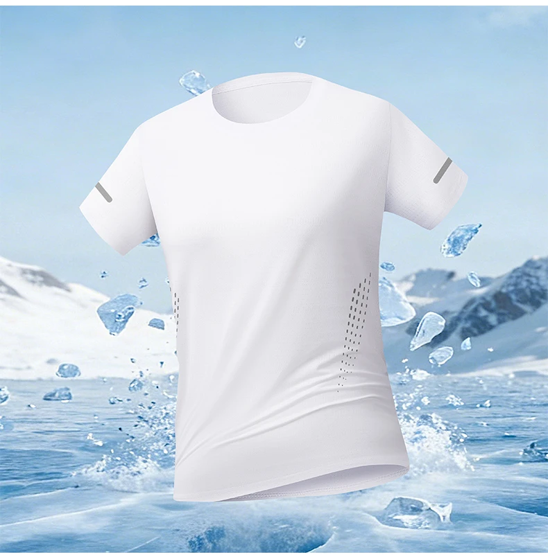 CHRLCK US/EU Size Women Mesh Short Sleeves Street Jogging Fitness Solid Color Breathable T-shirt Women Reflective Strip T-shirt
