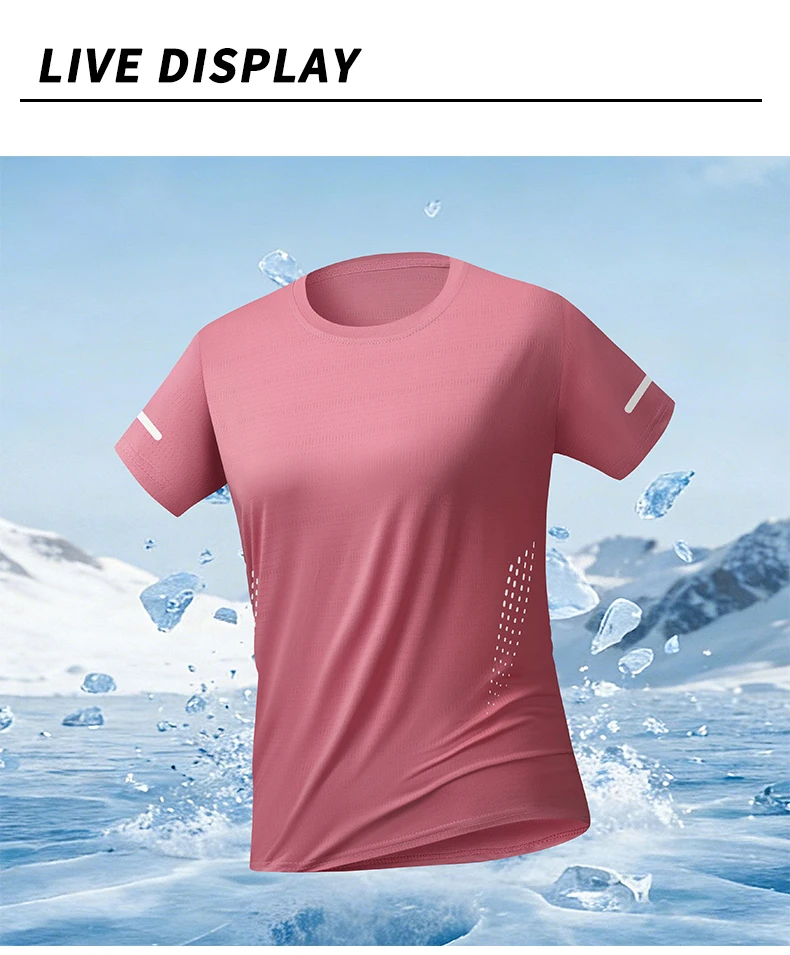 CHRLCK US/EU Size Women Mesh Short Sleeves Street Jogging Fitness Solid Color Breathable T-shirt Women Reflective Strip T-shirt