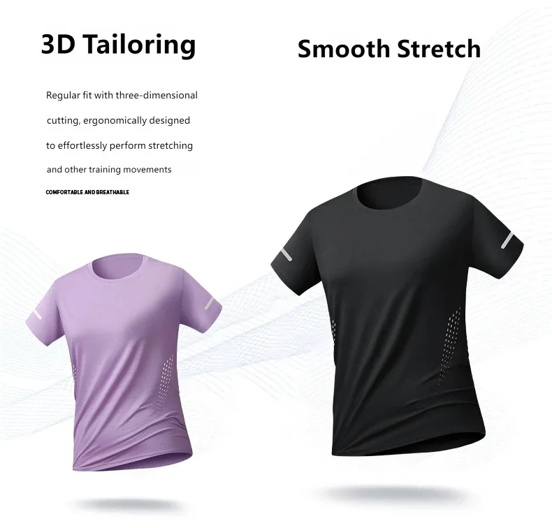 CHRLCK US/EU Size Women Mesh Short Sleeves Street Jogging Fitness Solid Color Breathable T-shirt Women Reflective Strip T-shirt