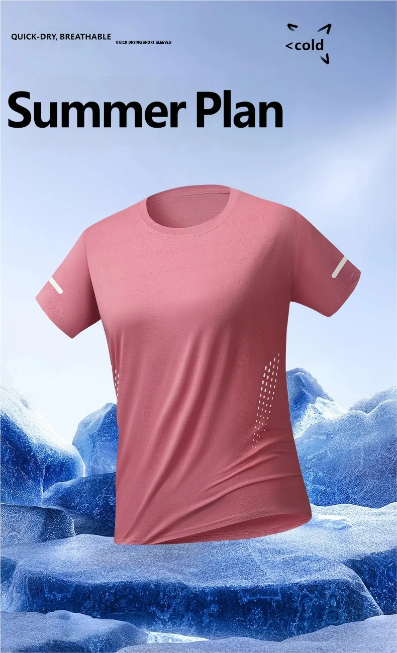 CHRLCK US/EU Size Women Mesh Short Sleeves Street Jogging Fitness Solid Color Breathable T-shirt Women Reflective Strip T-shirt