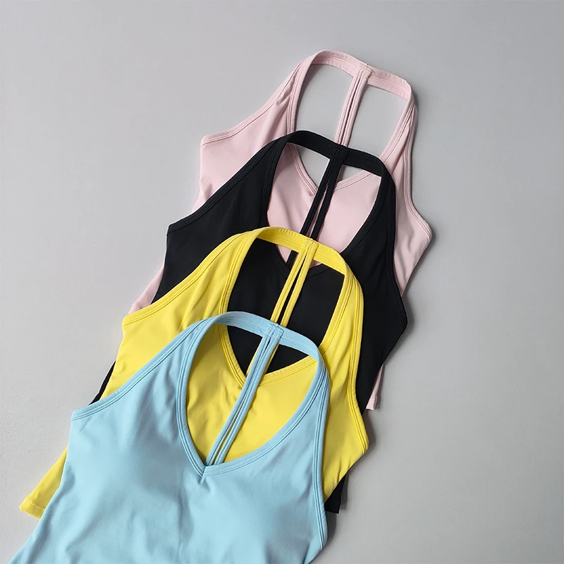 Sports Underwear V-neck Summer Neck Halter Beautiful Back Yoga Suit Vest Gathering Outside Wearing Running Gym Fitness Bra