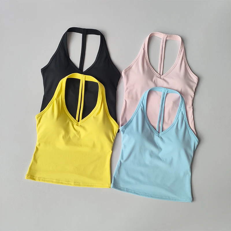 Sports Underwear V-neck Summer Neck Halter Beautiful Back Yoga Suit Vest Gathering Outside Wearing Running Gym Fitness Bra