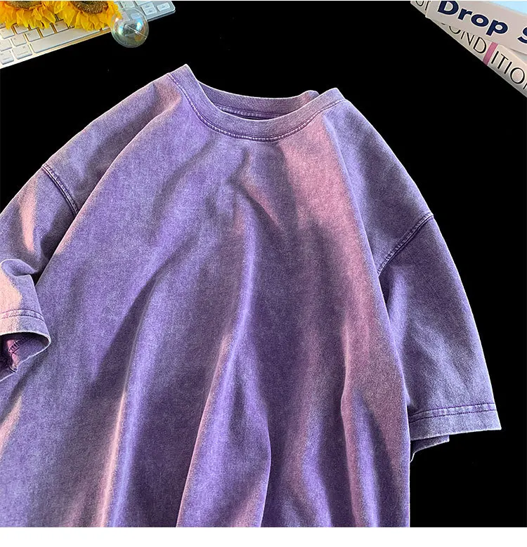 Quality Oversized Acid Washed T Shirt Men Vintage T-Shirts Streetwear Mineral Wash Tee Shirts Boy Woman Loose Luxury Brand Tops