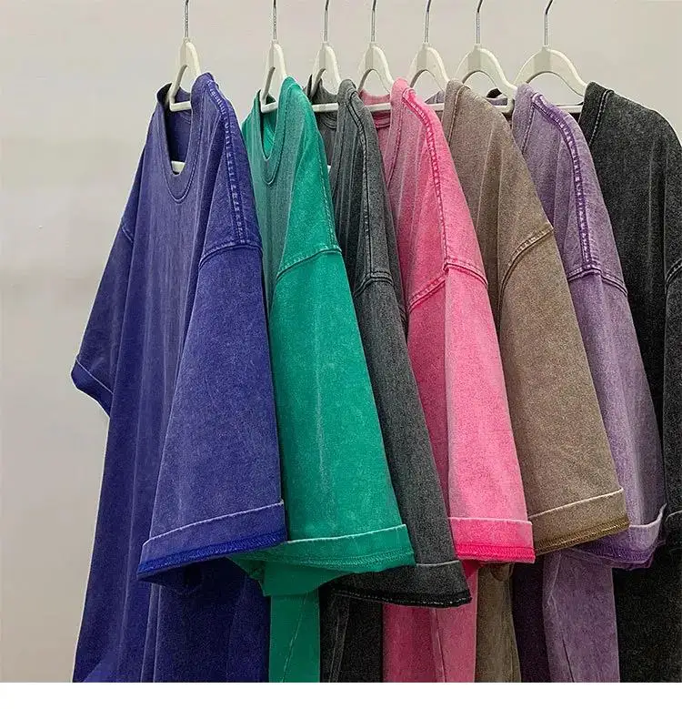 Quality Oversized Acid Washed T Shirt Men Vintage T-Shirts Streetwear Mineral Wash Tee Shirts Boy Woman Loose Luxury Brand Tops