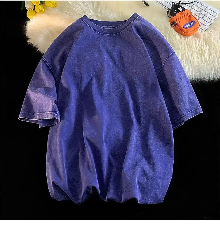 Quality Oversized Acid Washed T Shirt Men Vintage T-Shirts Streetwear Mineral Wash Tee Shirts Boy Woman Loose Luxury Brand Tops