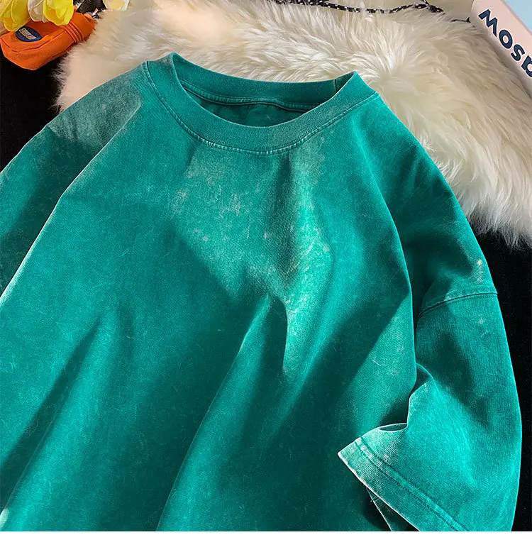 Quality Oversized Acid Washed T Shirt Men Vintage T-Shirts Streetwear Mineral Wash Tee Shirts Boy Woman Loose Luxury Brand Tops