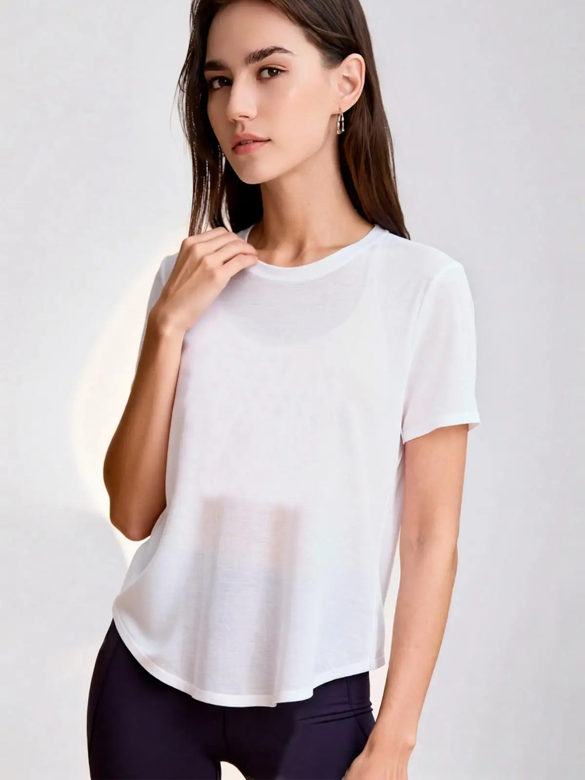 Women's Lightweight Yoga T-Shirt, Sheer Short Sleeve Workout Top with Crossover Open Back for Gym Pilates Fitness