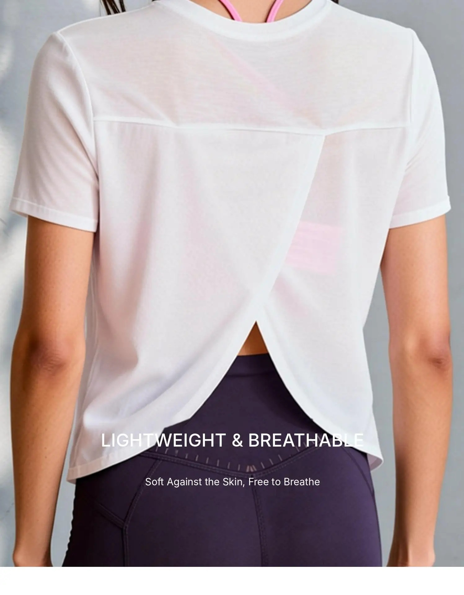 Women's Lightweight Yoga T-Shirt, Sheer Short Sleeve Workout Top with Crossover Open Back for Gym Pilates Fitness