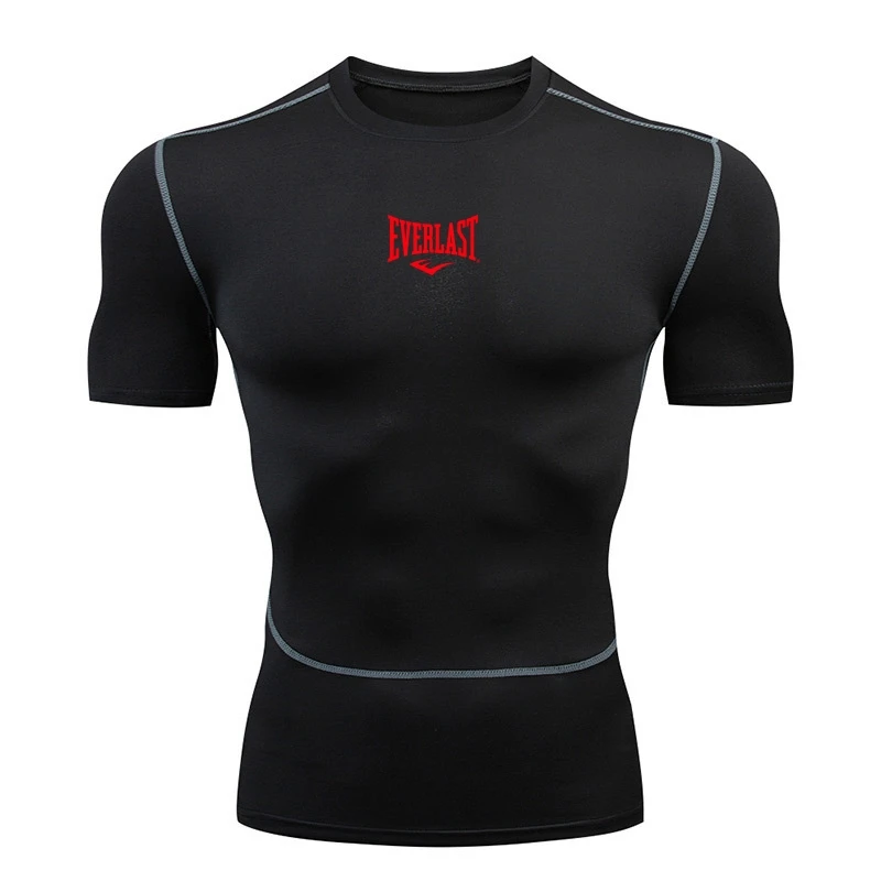 Men's long sleeved short sleeved T-shirt printed running bodybuilding quick drying T-shirt swimming and diving clothing
