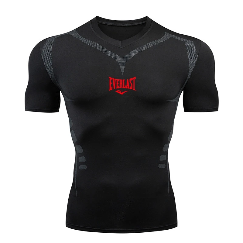 Men's long sleeved short sleeved T-shirt printed running bodybuilding quick drying T-shirt swimming and diving clothing