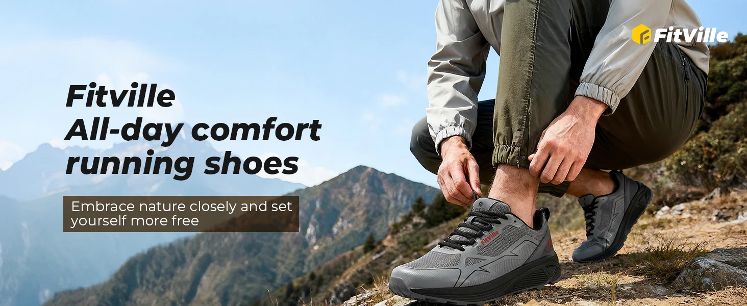 FitVille Trail Running Shoes for Men Wide Toe Box Walking Shoes Comfortable Non-Slip Sports Sneakers for Flat Feet Relief Pain