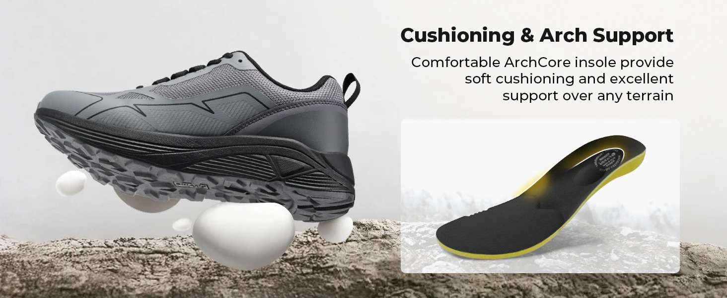 FitVille Trail Running Shoes for Men Wide Toe Box Walking Shoes Comfortable Non-Slip Sports Sneakers for Flat Feet Relief Pain