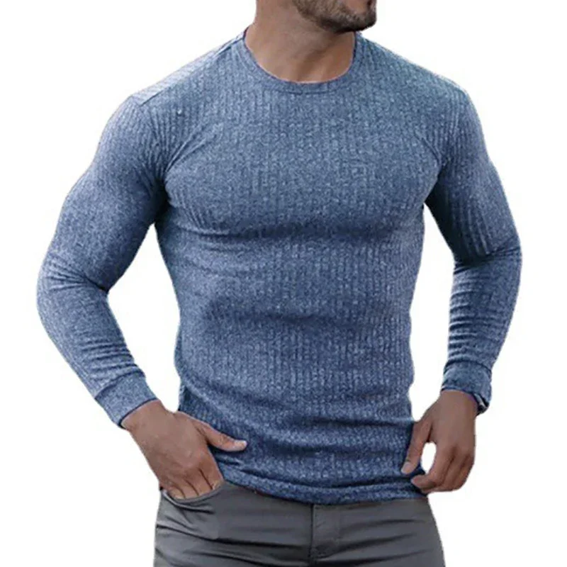 Running Long Sleeve Plain Gym T-Shirts Mens Fitness Slim Fit Sports Strips Shirts Knitted Breathable Quick Dry Autumn Clothing