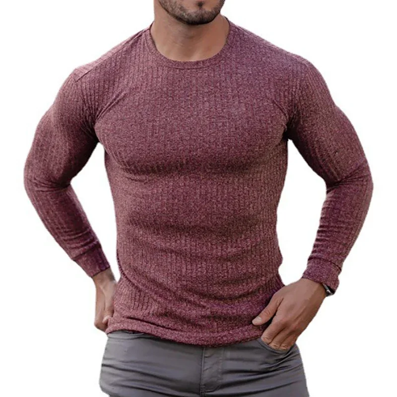 Running Long Sleeve Plain Gym T-Shirts Mens Fitness Slim Fit Sports Strips Shirts Knitted Breathable Quick Dry Autumn Clothing