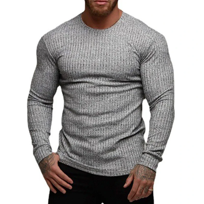 Running Long Sleeve Plain Gym T-Shirts Mens Fitness Slim Fit Sports Strips Shirts Knitted Breathable Quick Dry Autumn Clothing
