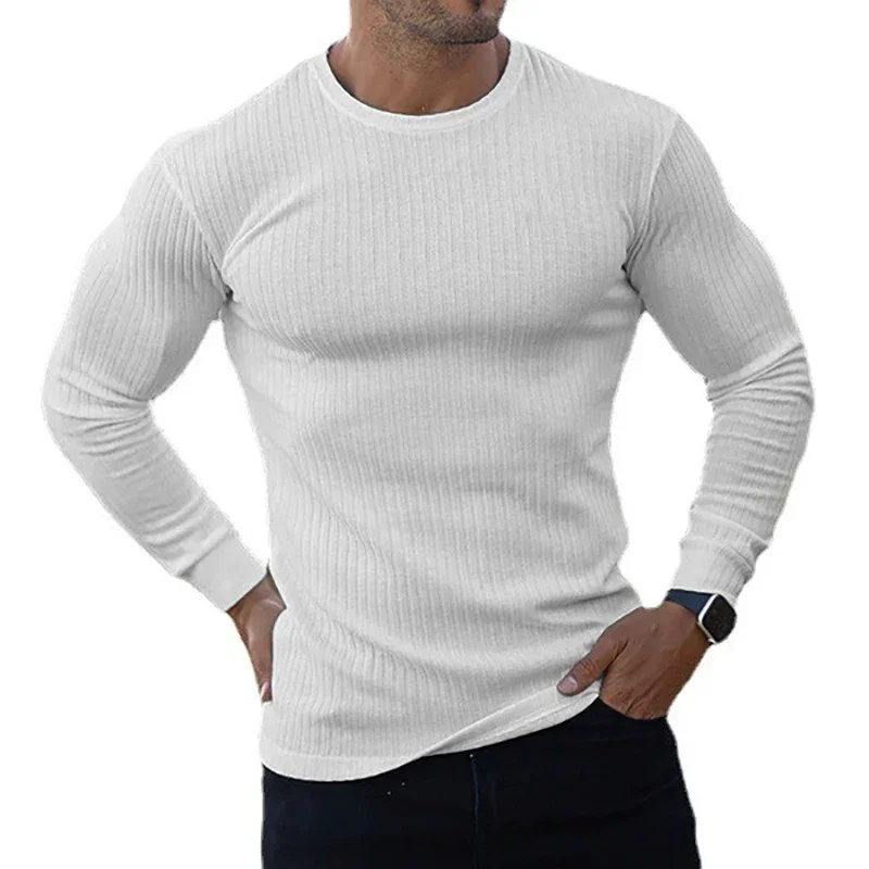 Running Long Sleeve Plain Gym T-Shirts Mens Fitness Slim Fit Sports Strips Shirts Knitted Breathable Quick Dry Autumn Clothing