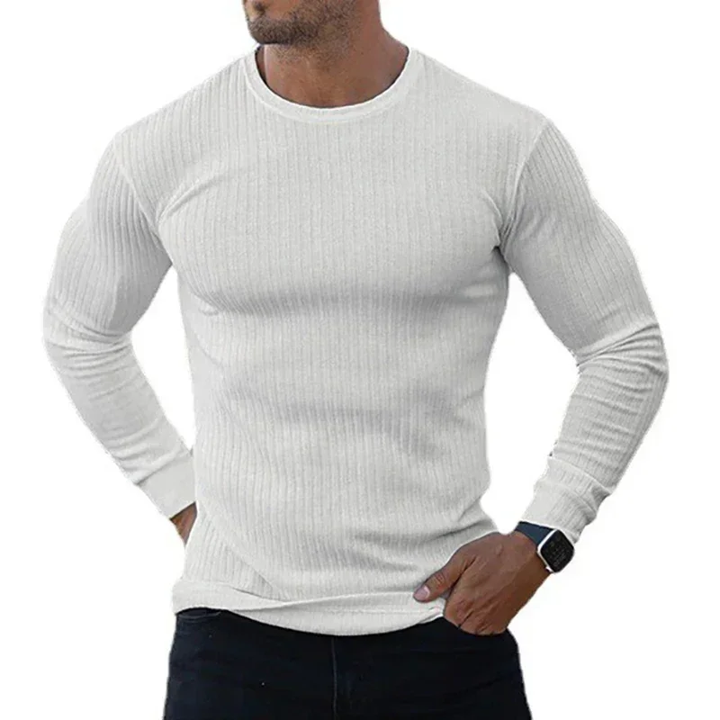 Running Long Sleeve Plain Gym T-Shirts Mens Fitness Slim Fit Sports Strips Shirts Knitted Breathable Quick Dry Autumn Clothing
