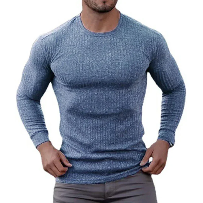 Running Long Sleeve Plain Gym T-Shirts Mens Fitness Slim Fit Sports Strips Shirts Knitted Breathable Quick Dry Autumn Clothing