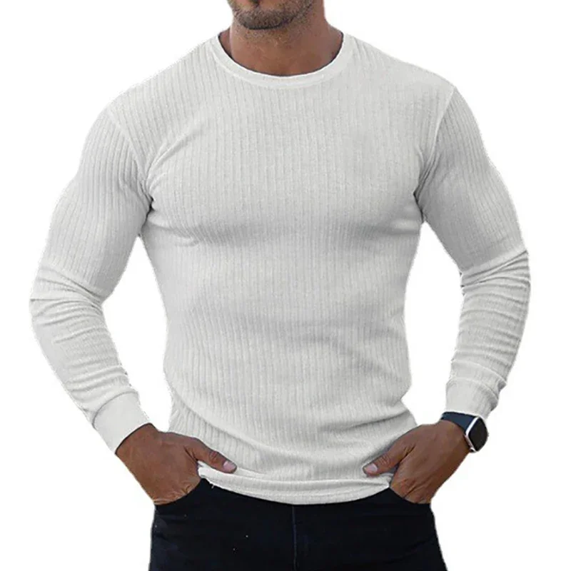 Running Long Sleeve Plain Gym T-Shirts Mens Fitness Slim Fit Sports Strips Shirts Knitted Breathable Quick Dry Autumn Clothing