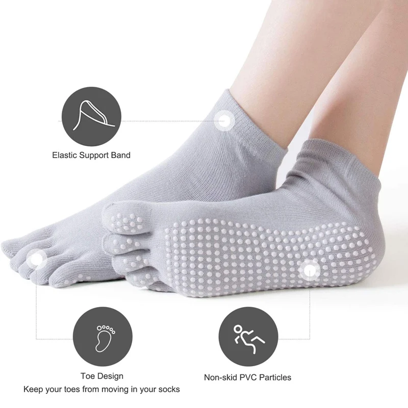 4 Pairs Women Anti-slip Yoga Socks Fingers Fitness Pilates Socks Gym Five Toe Sport Socks Cotton Colourful Elastic Winter