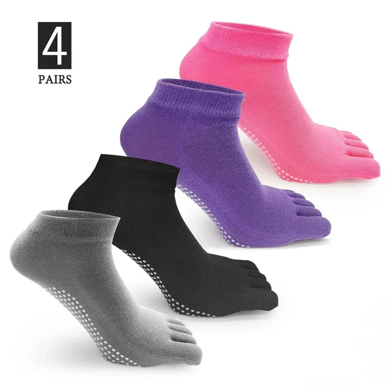 4 Pairs Women Anti-slip Yoga Socks Fingers Fitness Pilates Socks Gym Five Toe Sport Socks Cotton Colourful Elastic Winter