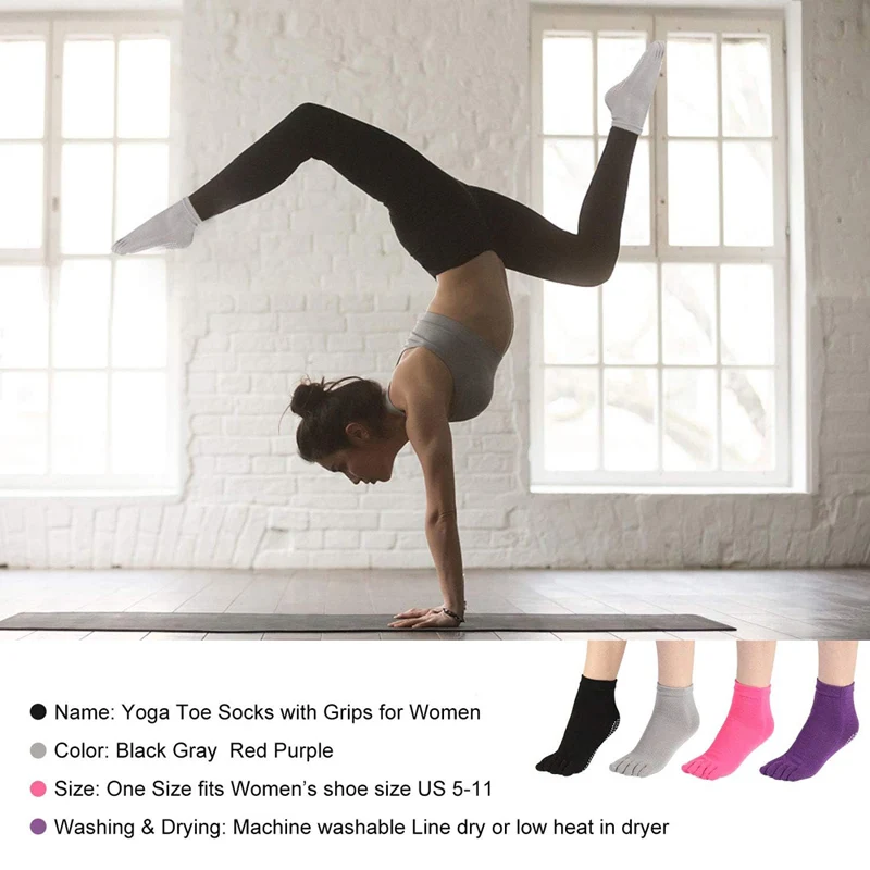 4 Pairs Women Anti-slip Yoga Socks Fingers Fitness Pilates Socks Gym Five Toe Sport Socks Cotton Colourful Elastic Winter