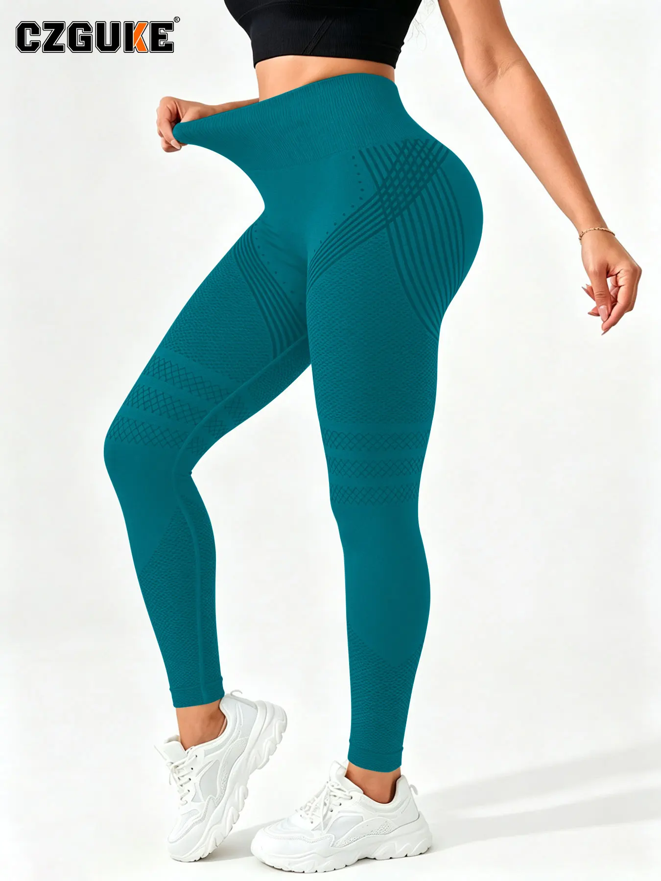 CZGUKEWomen's Cellulite 3D Leggings High Waisted Butt Lifting Tummy Training Control Anti Cellulite Legging for Gym Workout Yoga