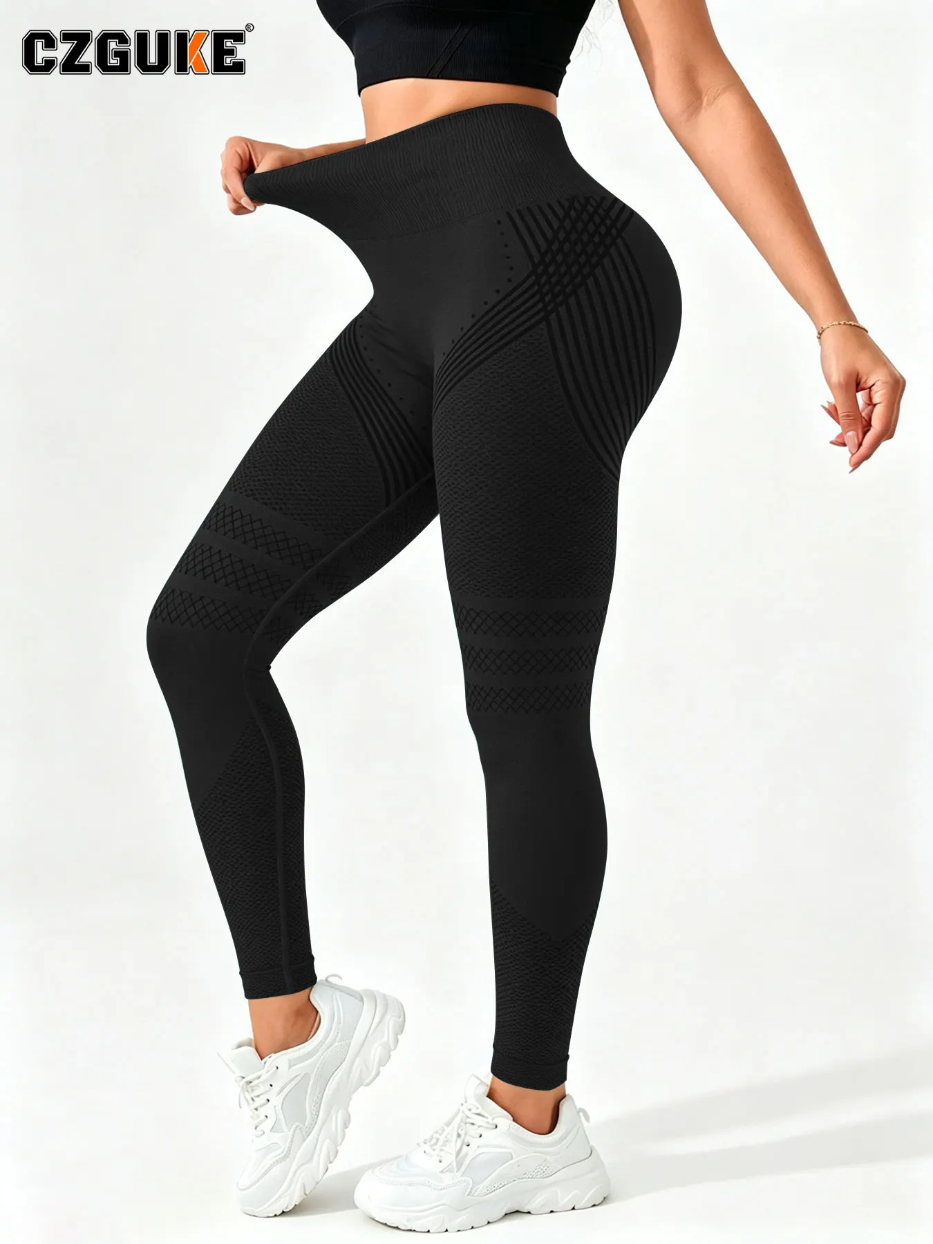 CZGUKEWomen's Cellulite 3D Leggings High Waisted Butt Lifting Tummy Training Control Anti Cellulite Legging for Gym Workout Yoga