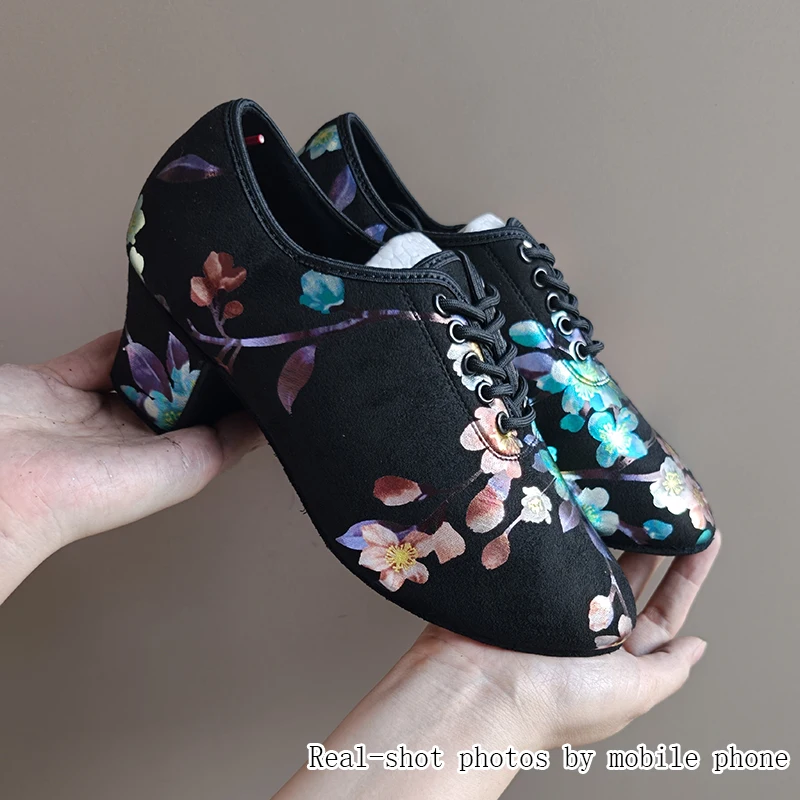 Print High Heel Dance Shoes Sneakers For Women Ballroom Latin Dance Shoes Adult Close Toe Teacher Training Shoes Oxford Sneakers