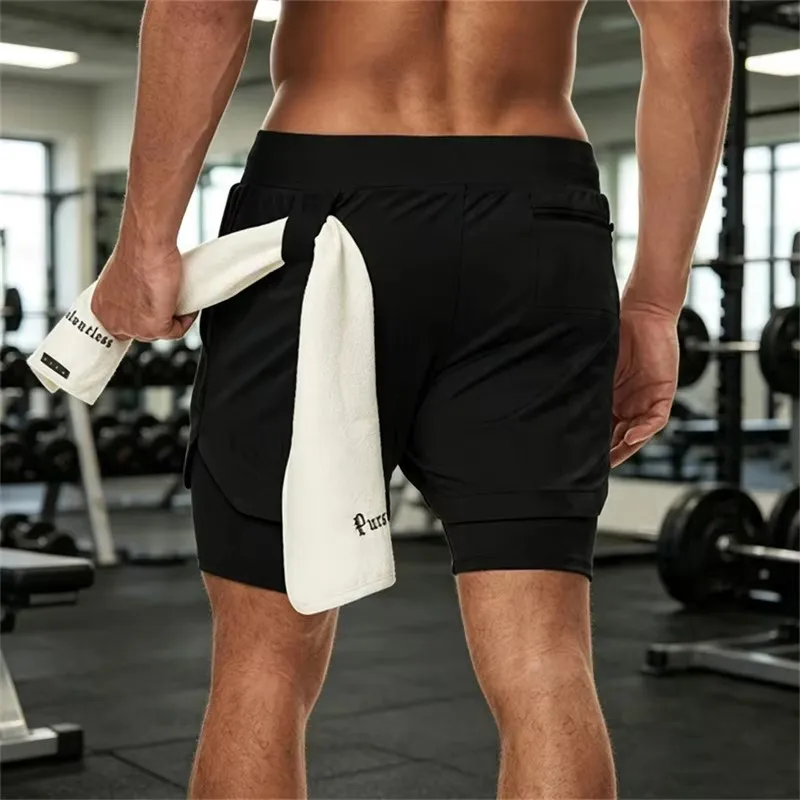 2026 Summer Sports Shorts 2-in-1 quick-dry multi-pocket Running Shorts men ventilation sweatpants Fitness double-deck men Shorts