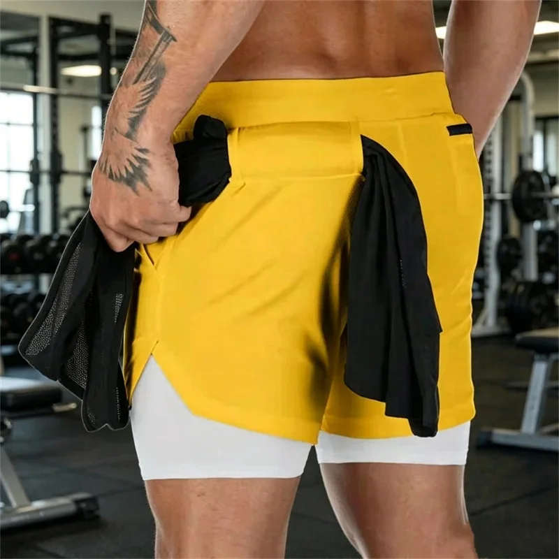 2026 Summer Sports Shorts 2-in-1 quick-dry multi-pocket Running Shorts men ventilation sweatpants Fitness double-deck men Shorts