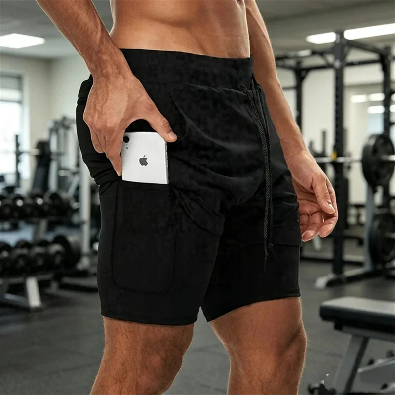 2026 Summer Sports Shorts 2-in-1 quick-dry multi-pocket Running Shorts men ventilation sweatpants Fitness double-deck men Shorts