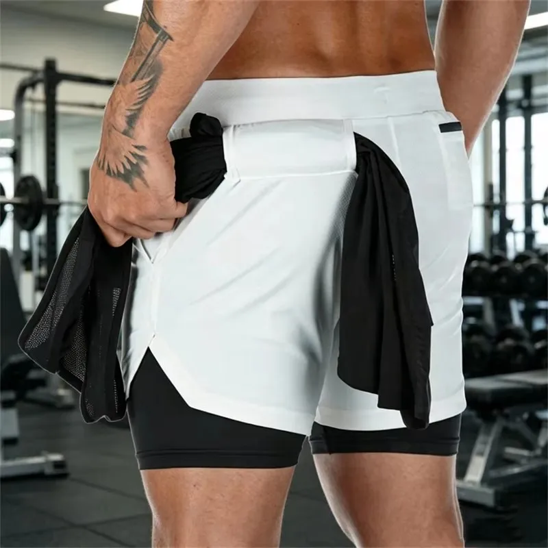 2026 Summer Sports Shorts 2-in-1 quick-dry multi-pocket Running Shorts men ventilation sweatpants Fitness double-deck men Shorts