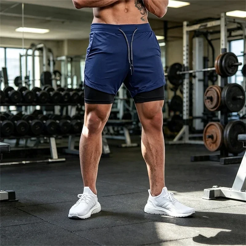 2026 Summer Sports Shorts 2-in-1 quick-dry multi-pocket Running Shorts men ventilation sweatpants Fitness double-deck men Shorts
