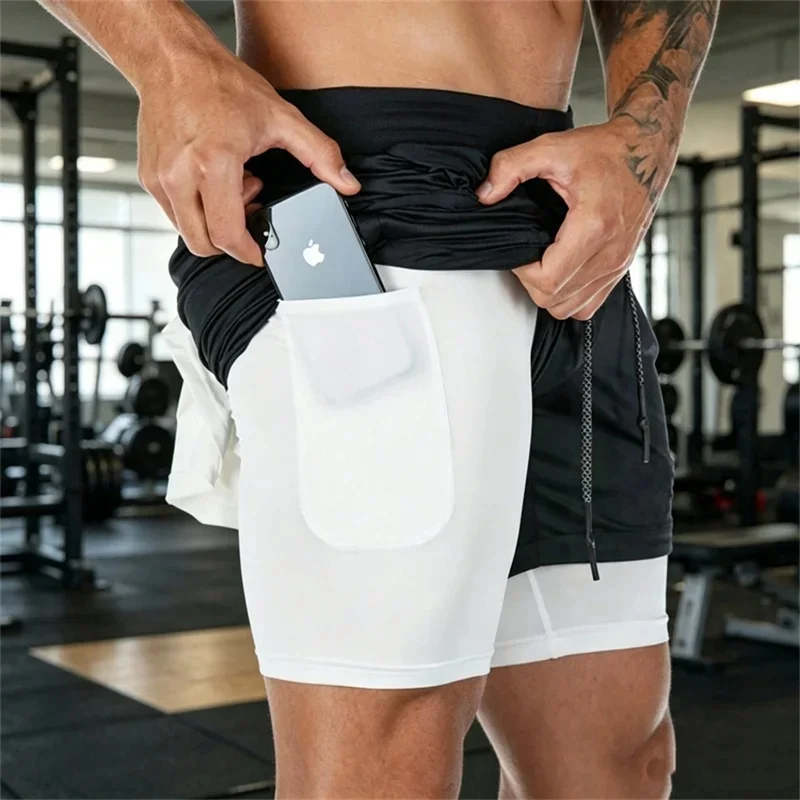 2026 Summer Sports Shorts 2-in-1 quick-dry multi-pocket Running Shorts men ventilation sweatpants Fitness double-deck men Shorts