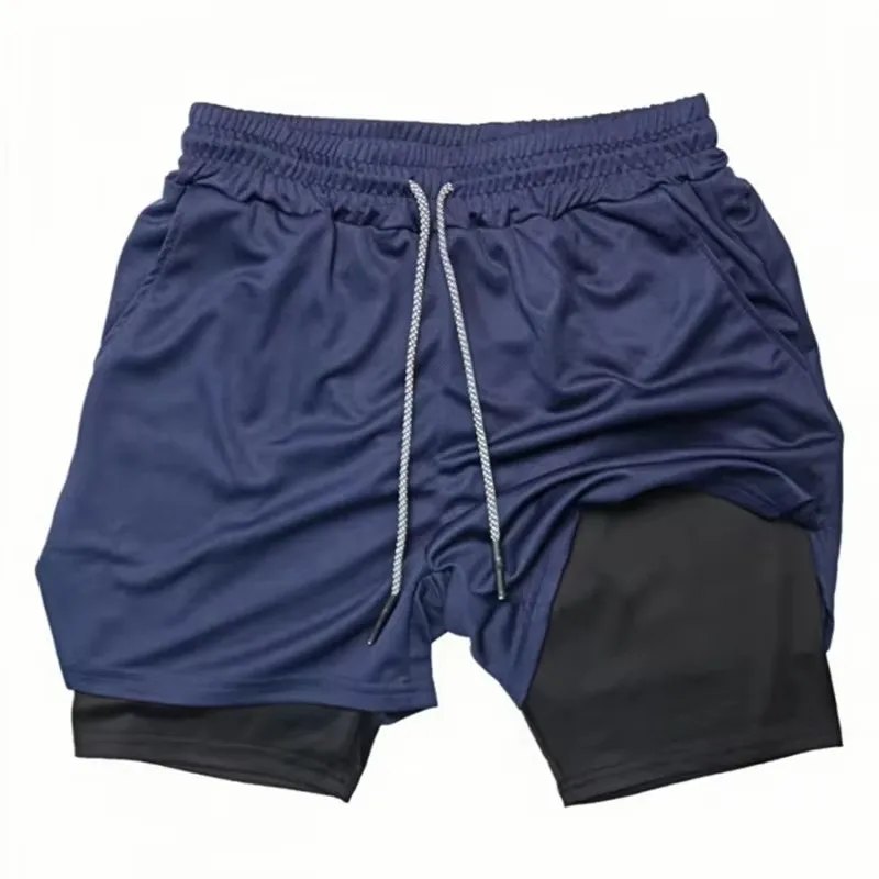 2026 Summer Sports Shorts 2-in-1 quick-dry multi-pocket Running Shorts men ventilation sweatpants Fitness double-deck men Shorts