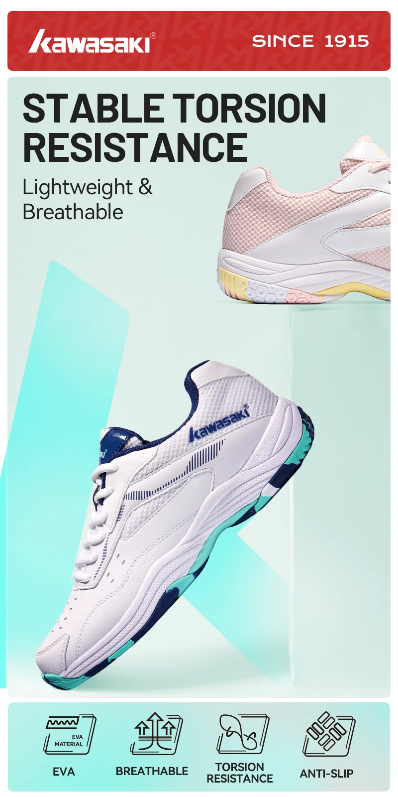 Kawasaki Mens Badminton Shoes Professional Sports Shoes for Women Breathable Indoor Court Sneakers K-086