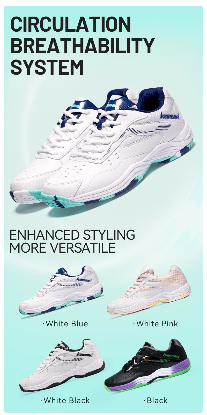Kawasaki Mens Badminton Shoes Professional Sports Shoes for Women Breathable Indoor Court Sneakers K-086