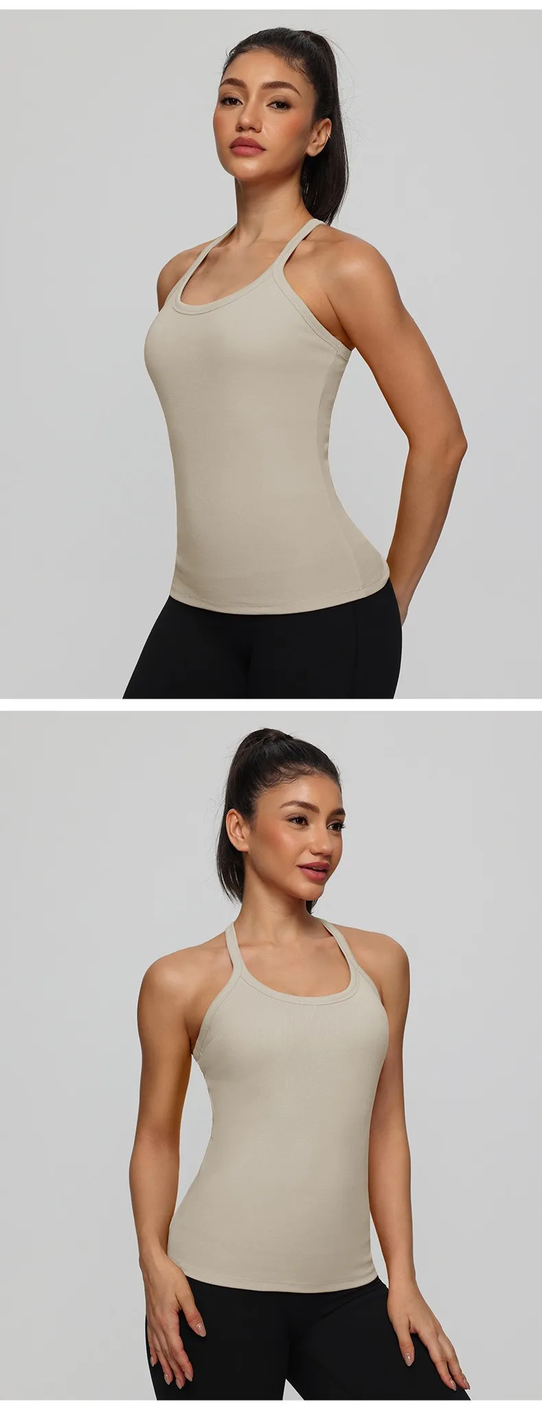 Women's Fitness Sports Yoga Vest Gym Running Training Sleeveless Vest Built-in Bra Yoga Tank Top Pilates Workout Sports Vest