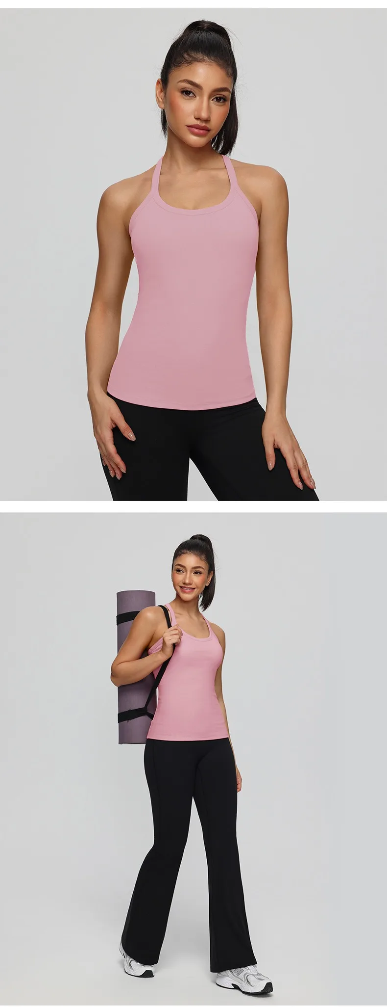 Women's Fitness Sports Yoga Vest Gym Running Training Sleeveless Vest Built-in Bra Yoga Tank Top Pilates Workout Sports Vest
