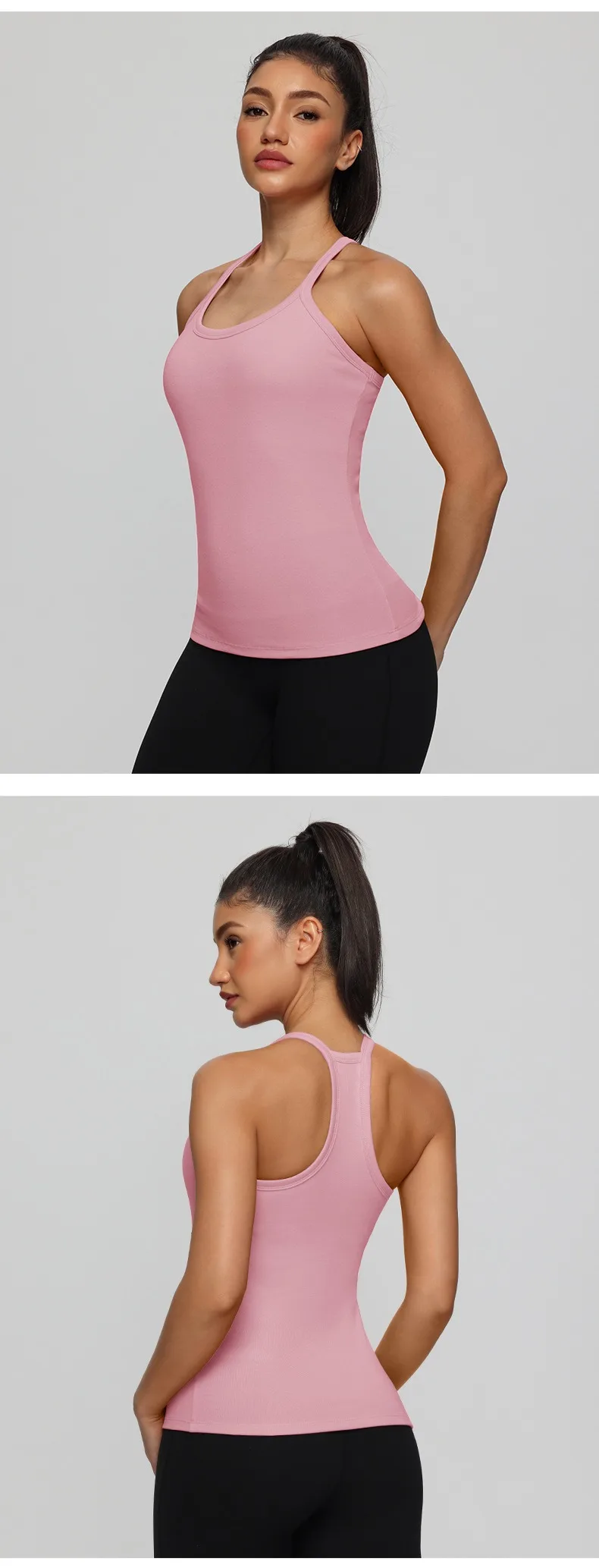 Women's Fitness Sports Yoga Vest Gym Running Training Sleeveless Vest Built-in Bra Yoga Tank Top Pilates Workout Sports Vest
