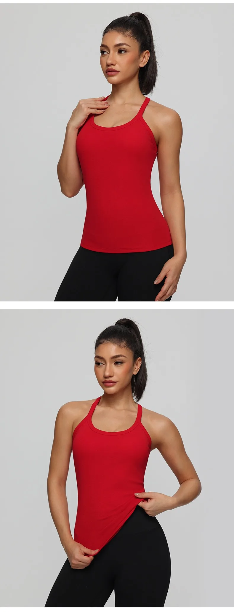 Women's Fitness Sports Yoga Vest Gym Running Training Sleeveless Vest Built-in Bra Yoga Tank Top Pilates Workout Sports Vest