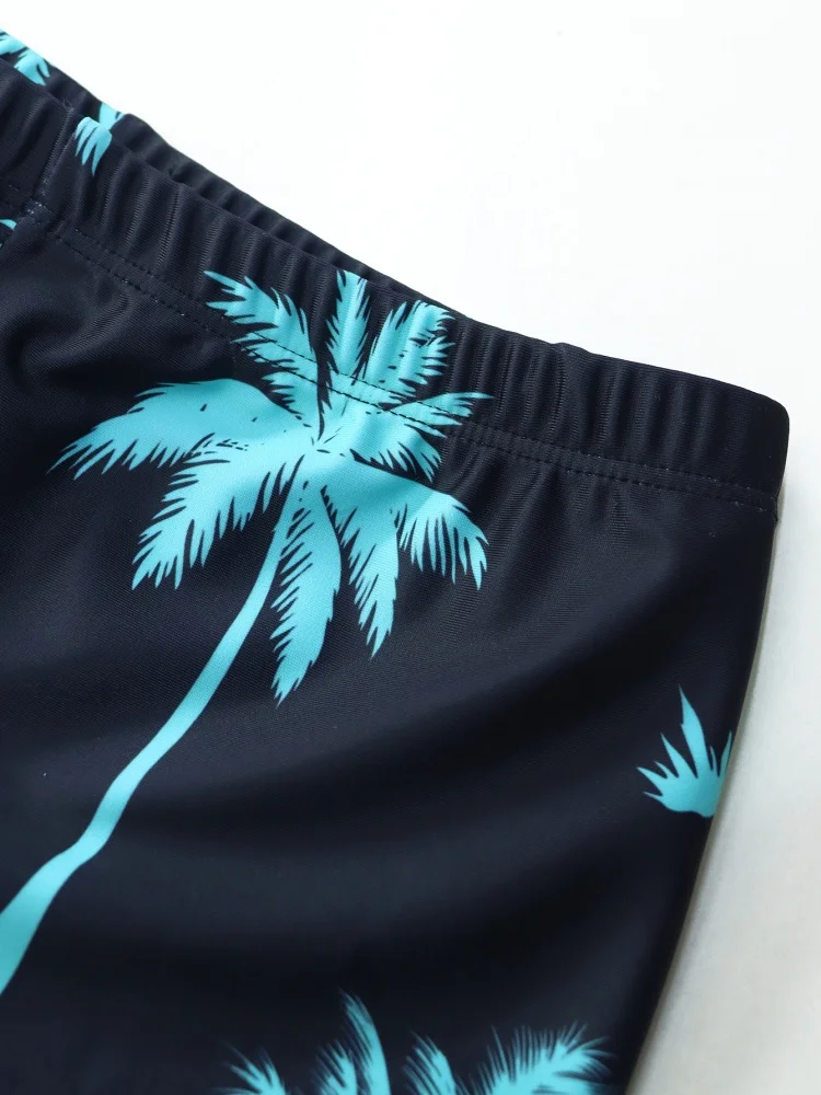 Two Piece Swimsuit 2026 New Green Coconut Tree Long Sleeves Children Swimwear Summer Shorts Beachwear Bathing Suit For Swimming