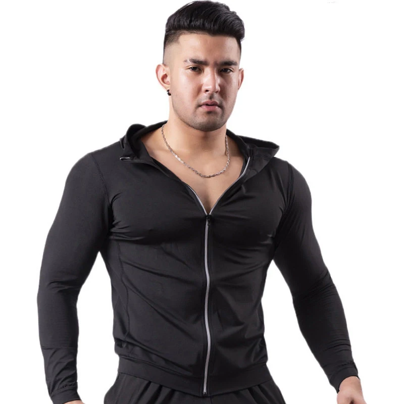 Running sports jacket hooded men's fitness morning run basketball training quick drying tight fitting jacket breathable jacket