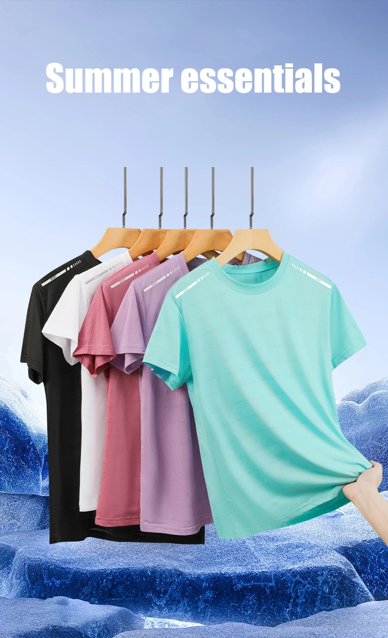 Summer Women's Mesh Short Sleeves Street Jogging Fitness Solid Color Breathable T-shirt Women Reflective Strip Sports T-shirt