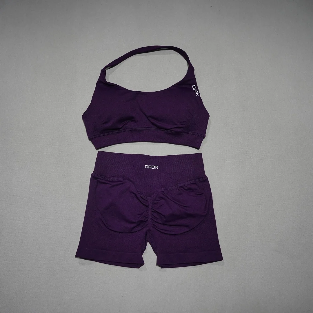 DFHE Women's Fashion 2 Piece Sports Set Lace Up Sports Bra Seamless Shorts Leggings Yoga Gym Fitness Running Tracksuit