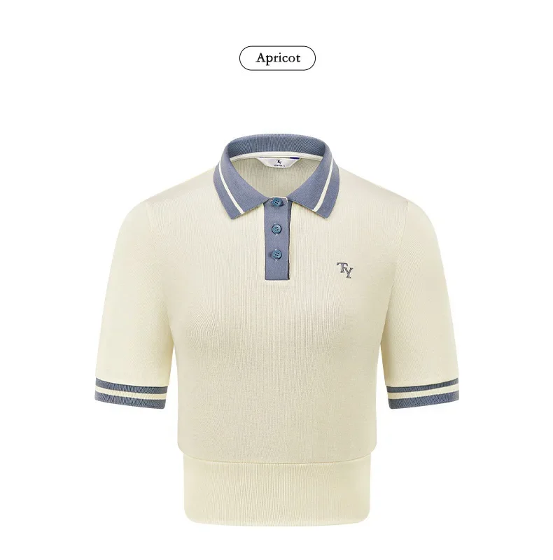 TTYGJ New Summer Women Sweaters T-Shirts Short Sleeve POLO Collar Knit Wears Female Slim Tops Classical Golf Clothing